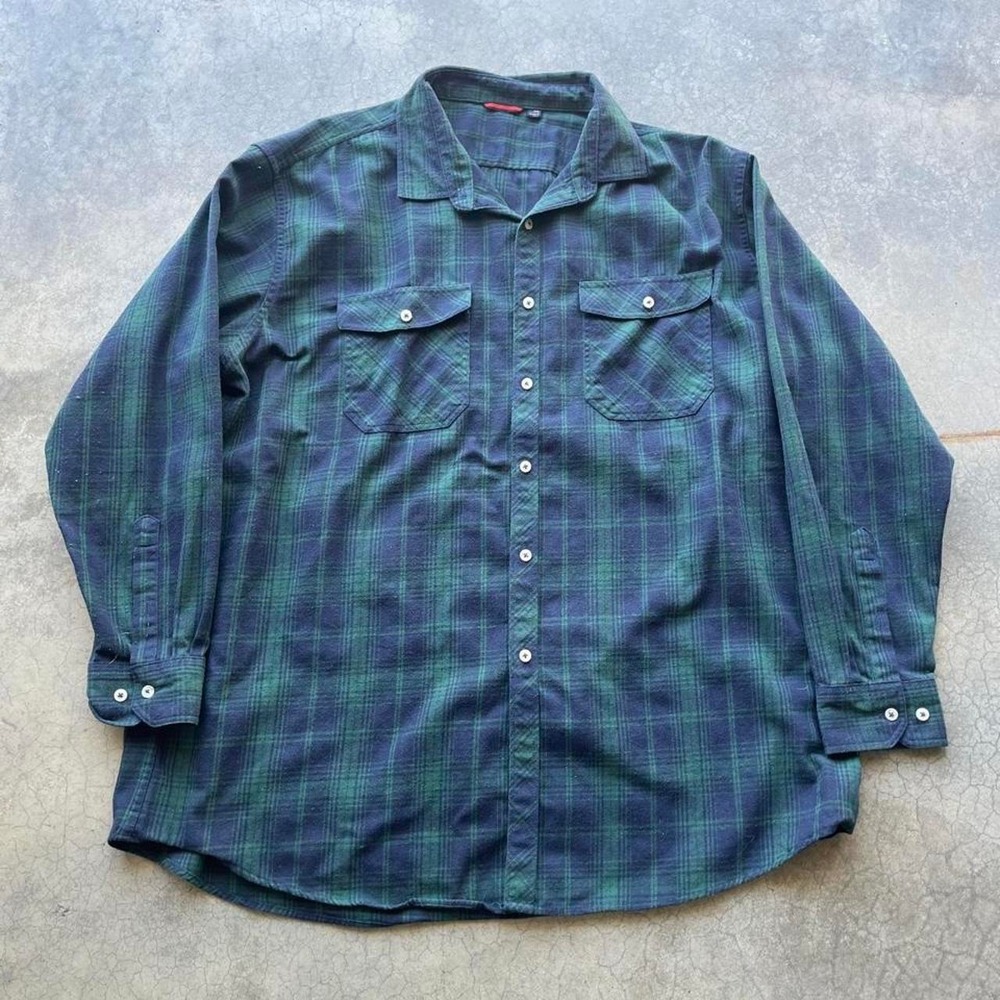 Green & Blue Plaid Button Up Shirt Size 3XL Designed in Italy